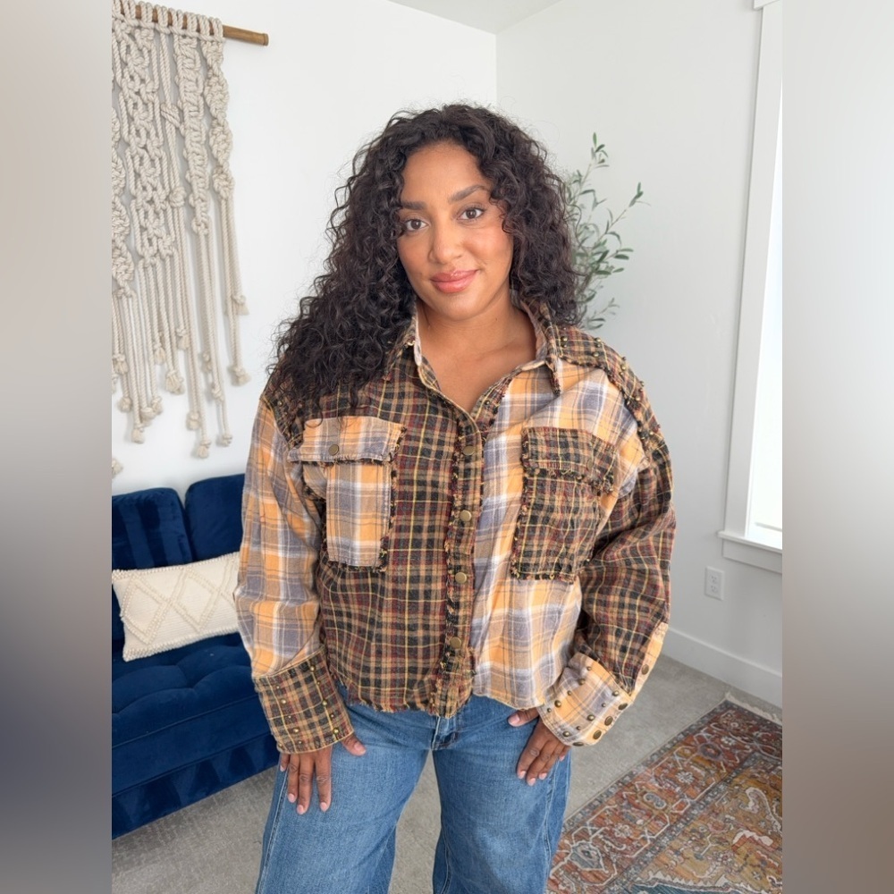 Oli & Hali Studded Patchwork Plaid Shirt - Picture 11 of 11